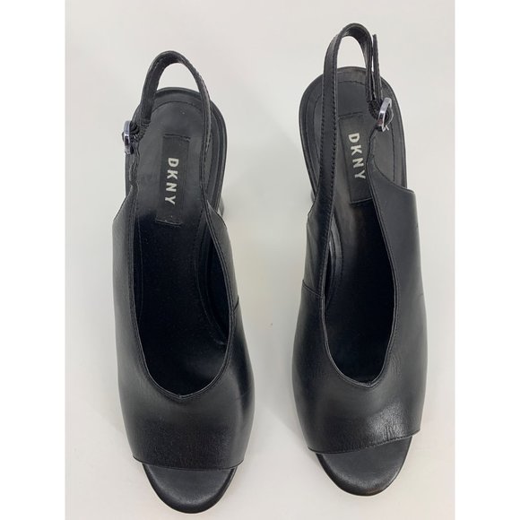 DKNY Black Leather Slingback Pumps with Open Toe Size 9.5 - Picture 6 of 10